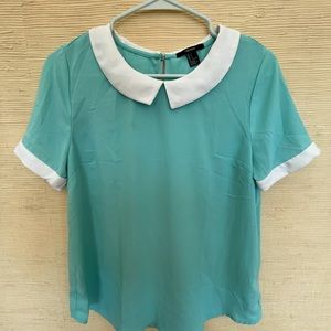 Forever 21 collared Turquoise Blouse L